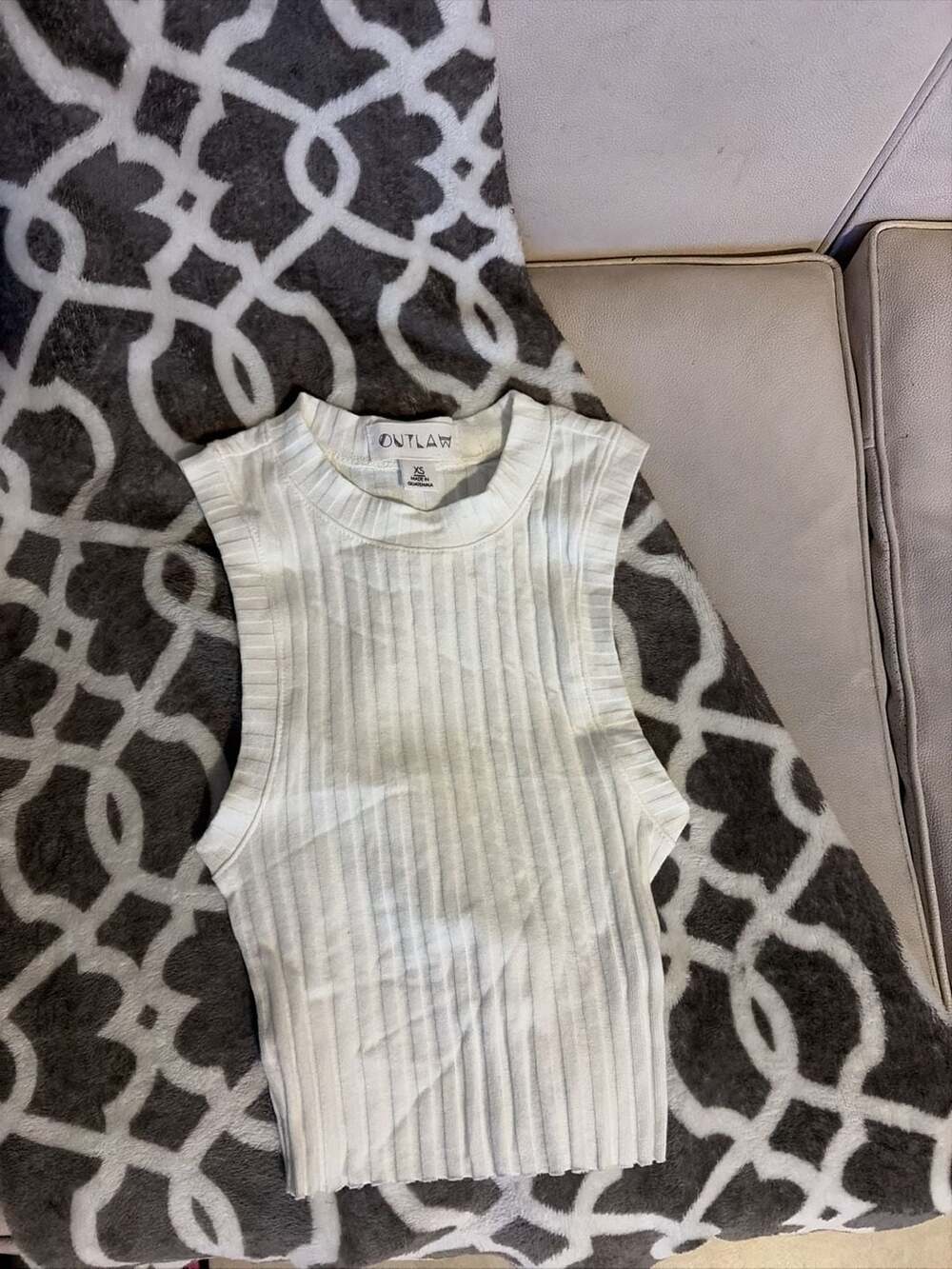 Outlaw White Ribbed High Neck Sleeveless Tank Top